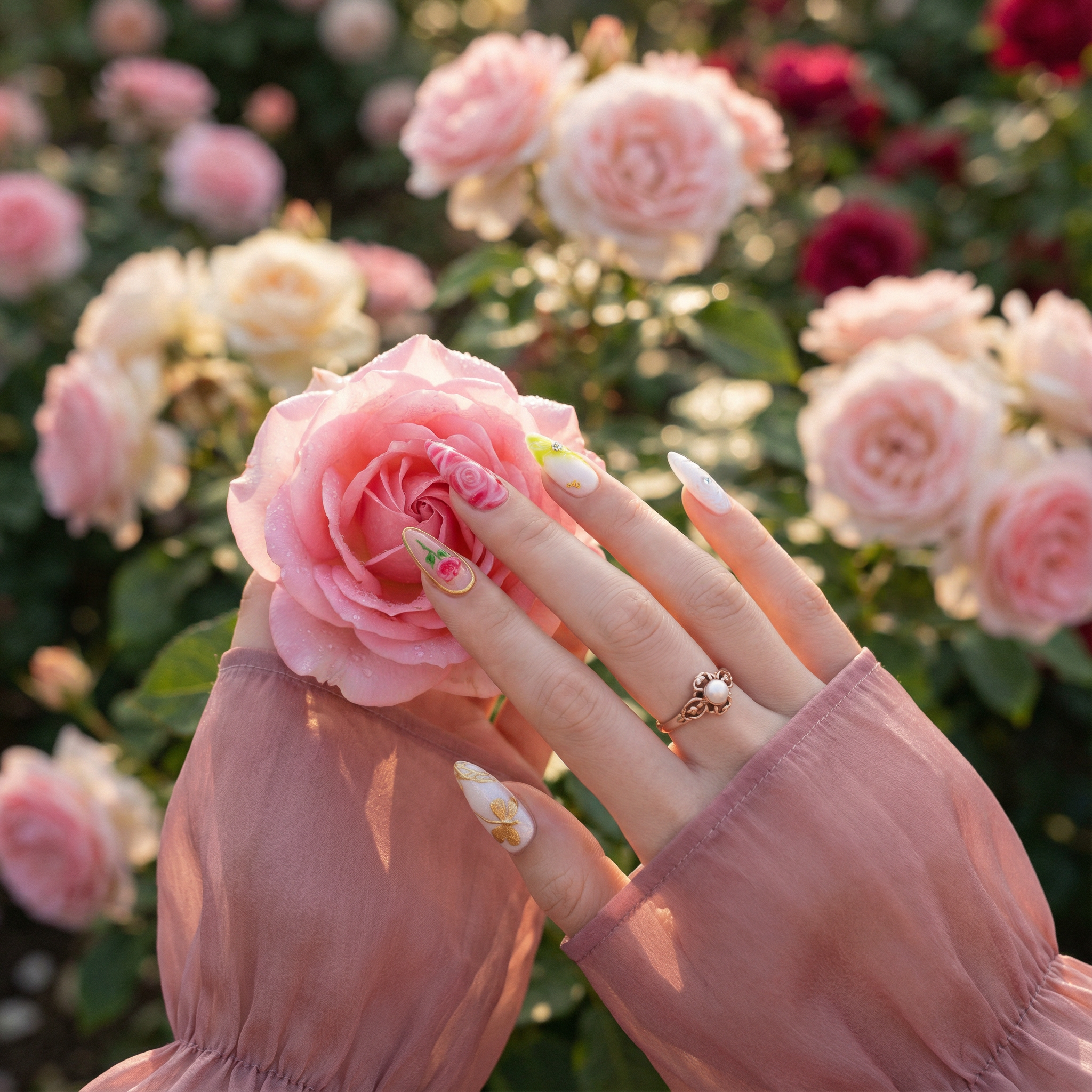 Royal Rose press-on nails – hand-painted reusable gel set by Handora