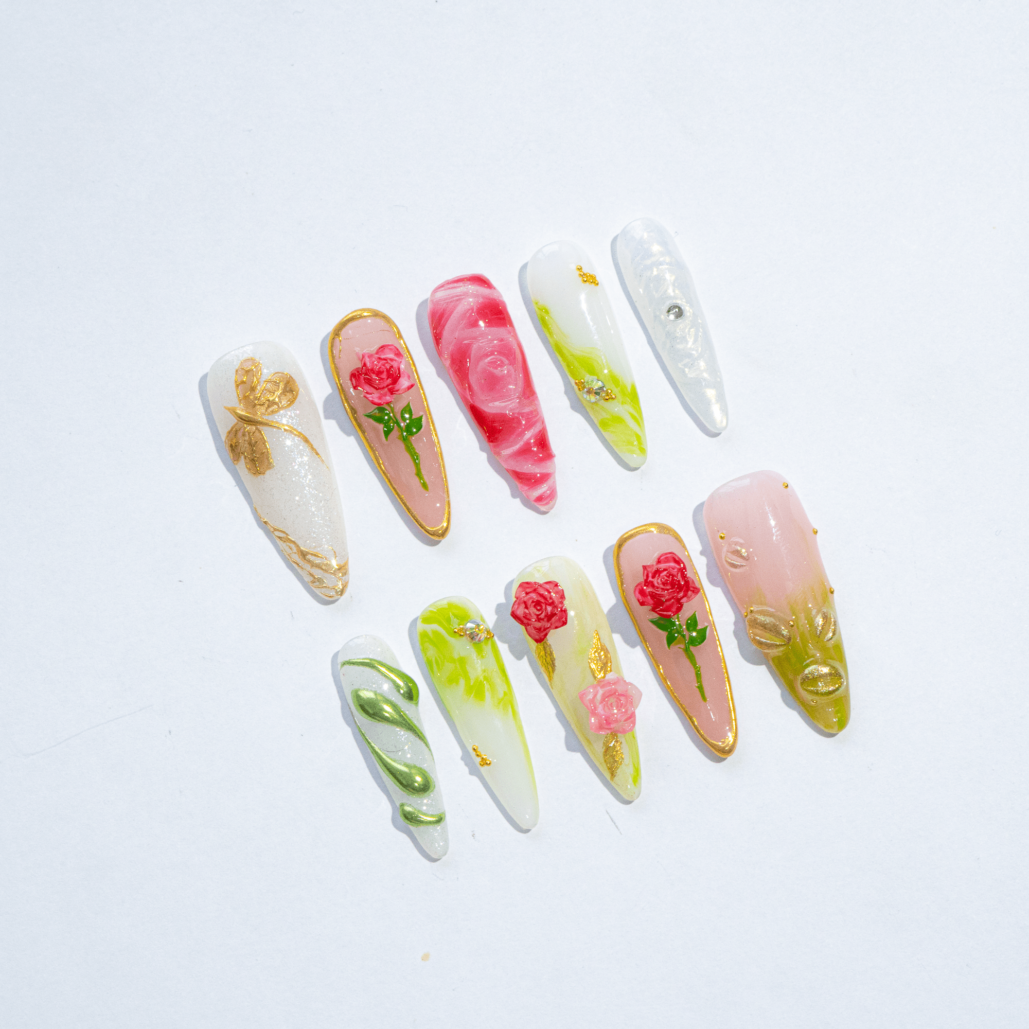 Royal Rose press-on nails – design close-up by Handora