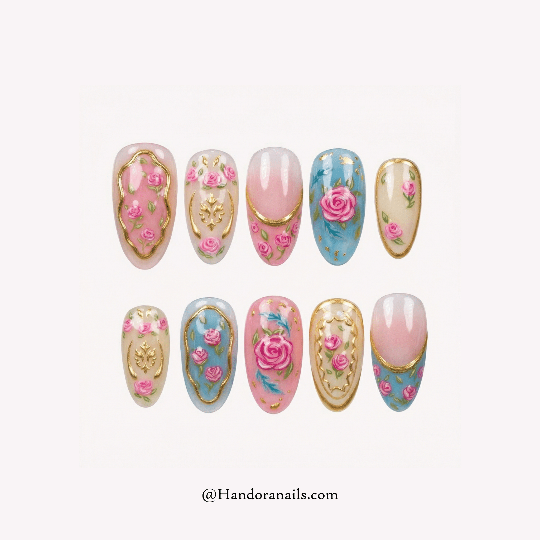 Royal Rosette pink press-on nails by Handora