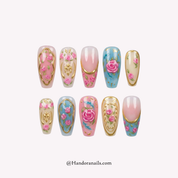 Royal Rosette press-on nails – hand-painted reusable gel set by Handora