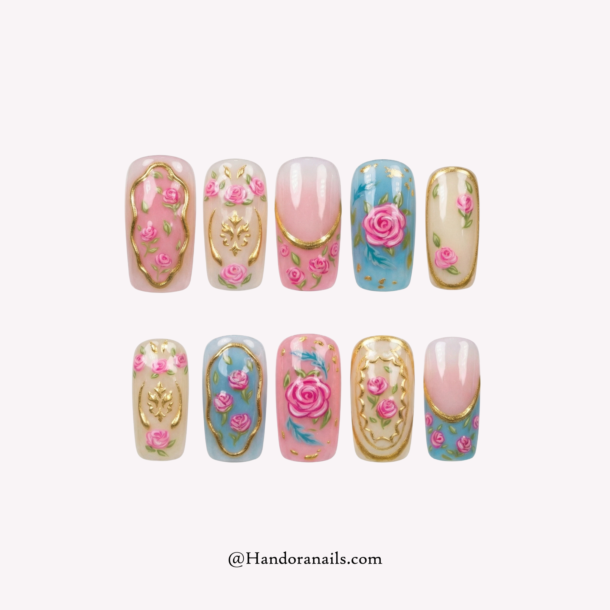 Royal Rosette salon-quality handmade press-on nails by Handora