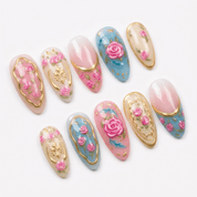 Royal Rosette floral nail design – handmade press-on nails by Handora