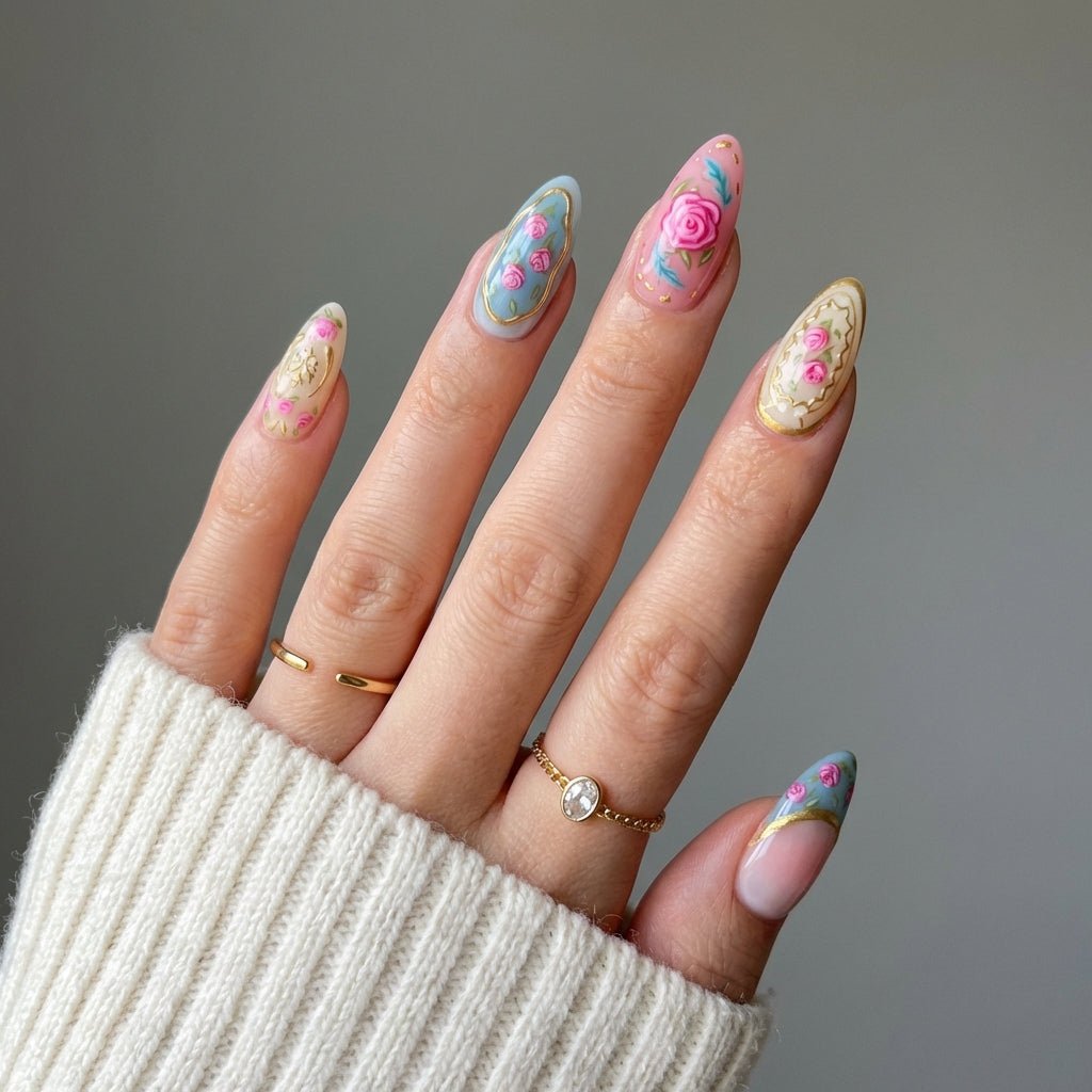 Royal Rosette full press-on nail set – sizes XS–L by Handora