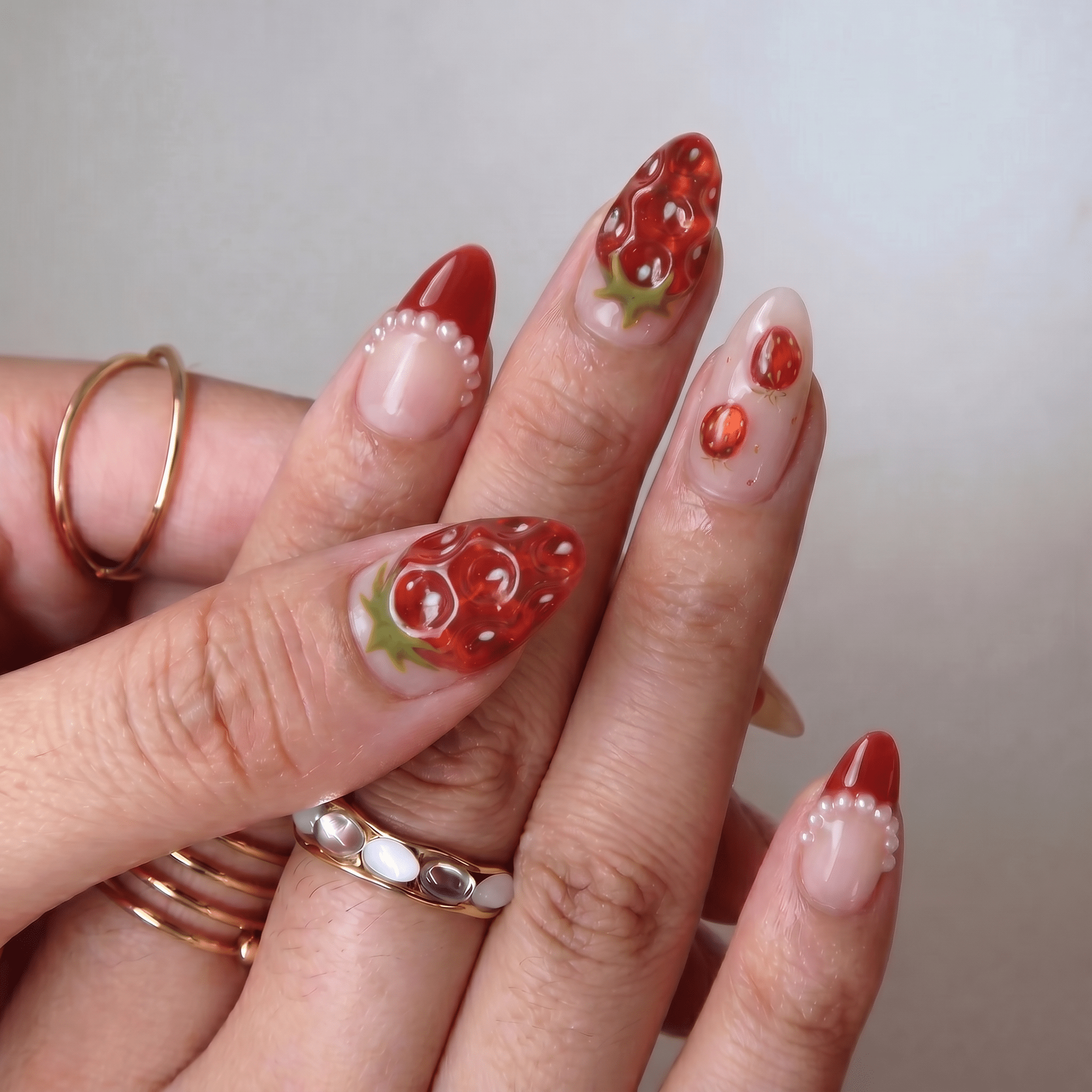 Ruby Berry press-on nails – design close-up by Handora