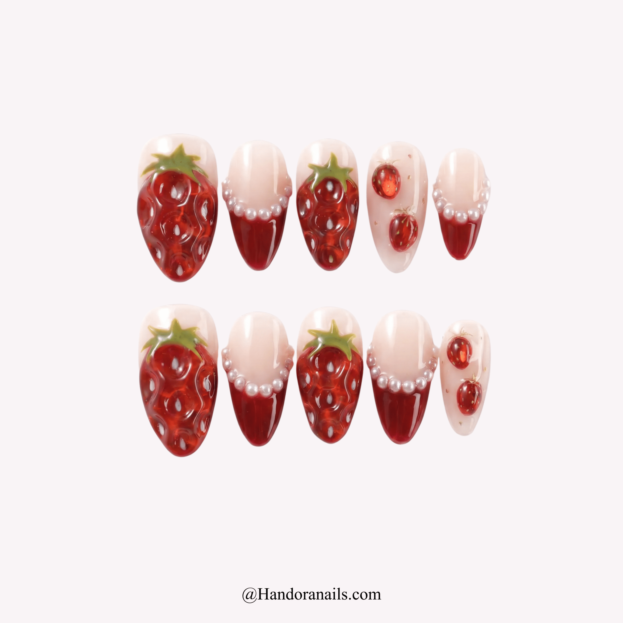 Ruby Berry red french tip press-on nails by Handora
