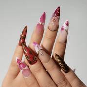 Ruby Bloom floral nail design – handmade press-on nails by Handora