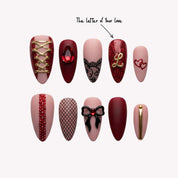 Ruby Corset red press-on nails by Handora