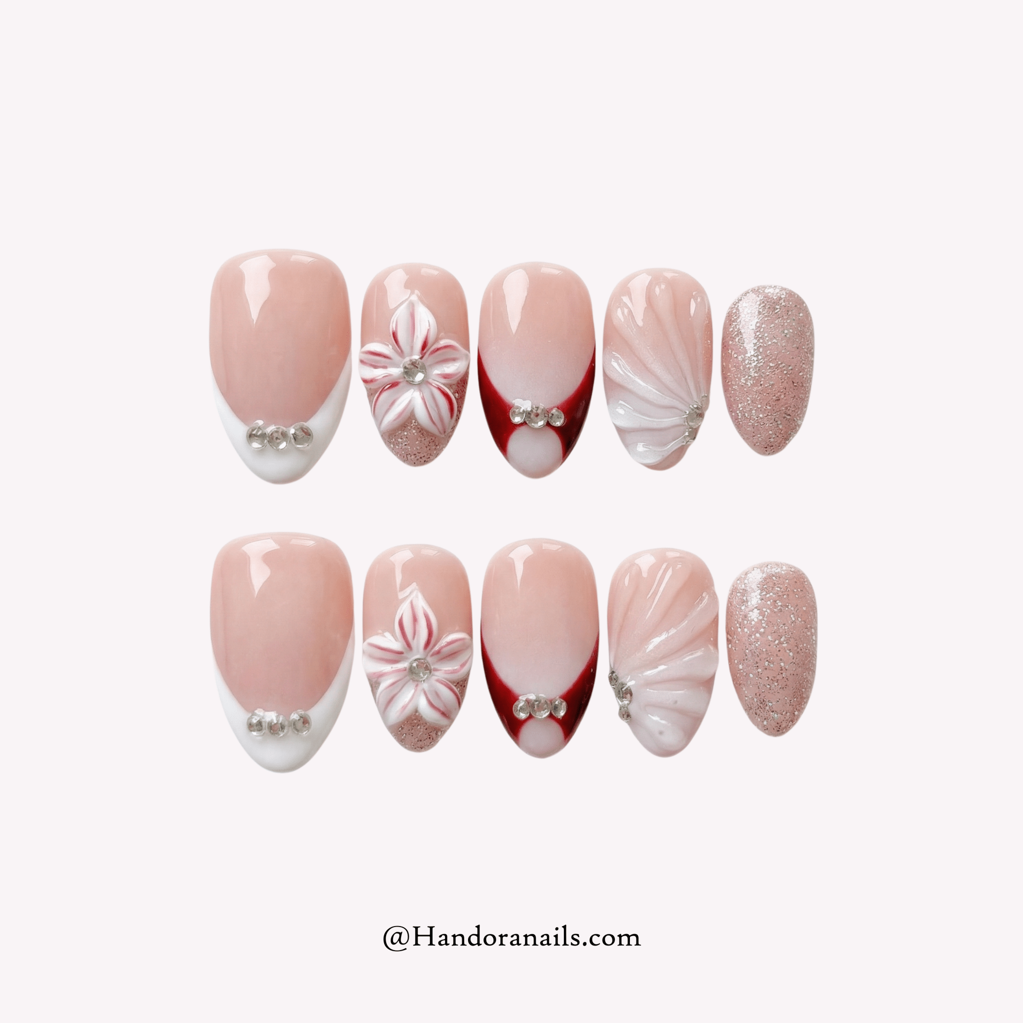 Ruby Floral red floral press-on nails by Handora