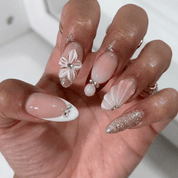 Ruby Floral press-on nails – hand-painted reusable gel set by Handora