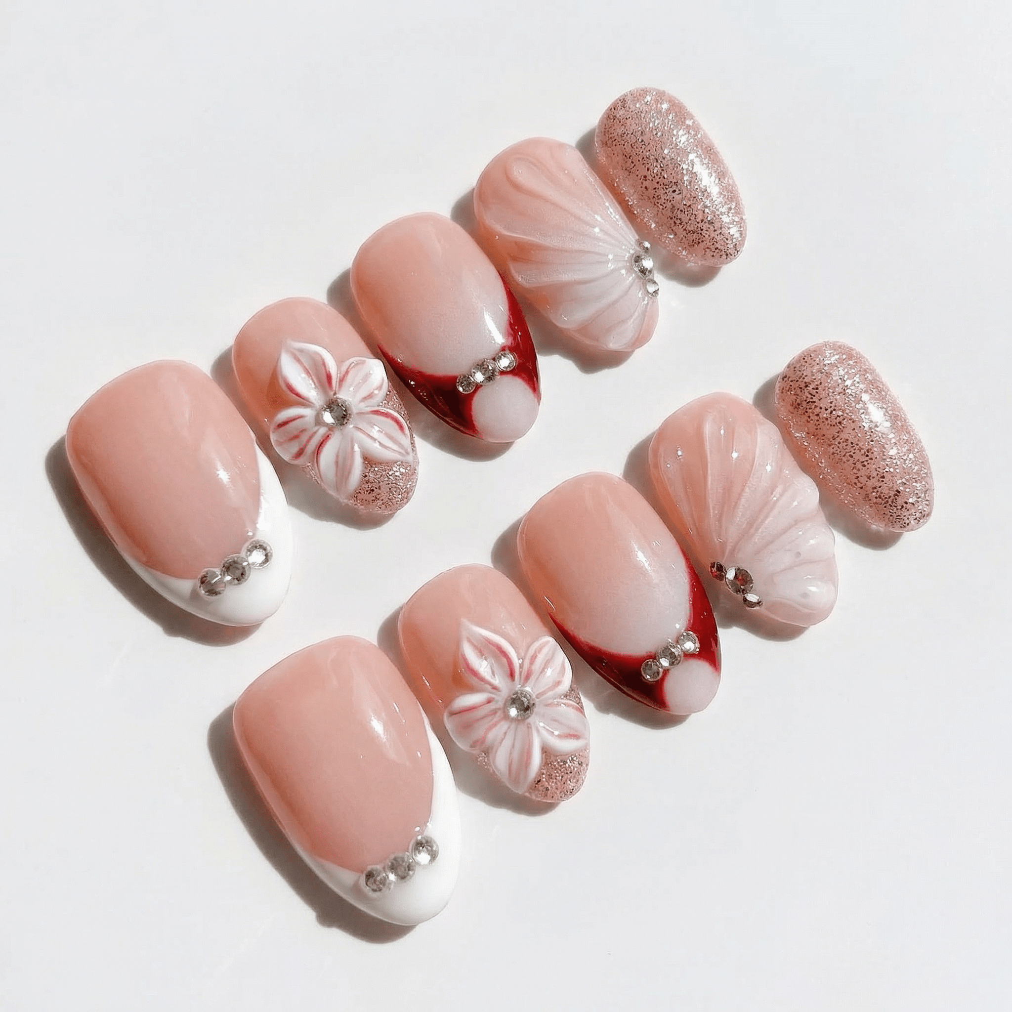 Ruby Floral full press-on nail set – sizes XS–L by Handora