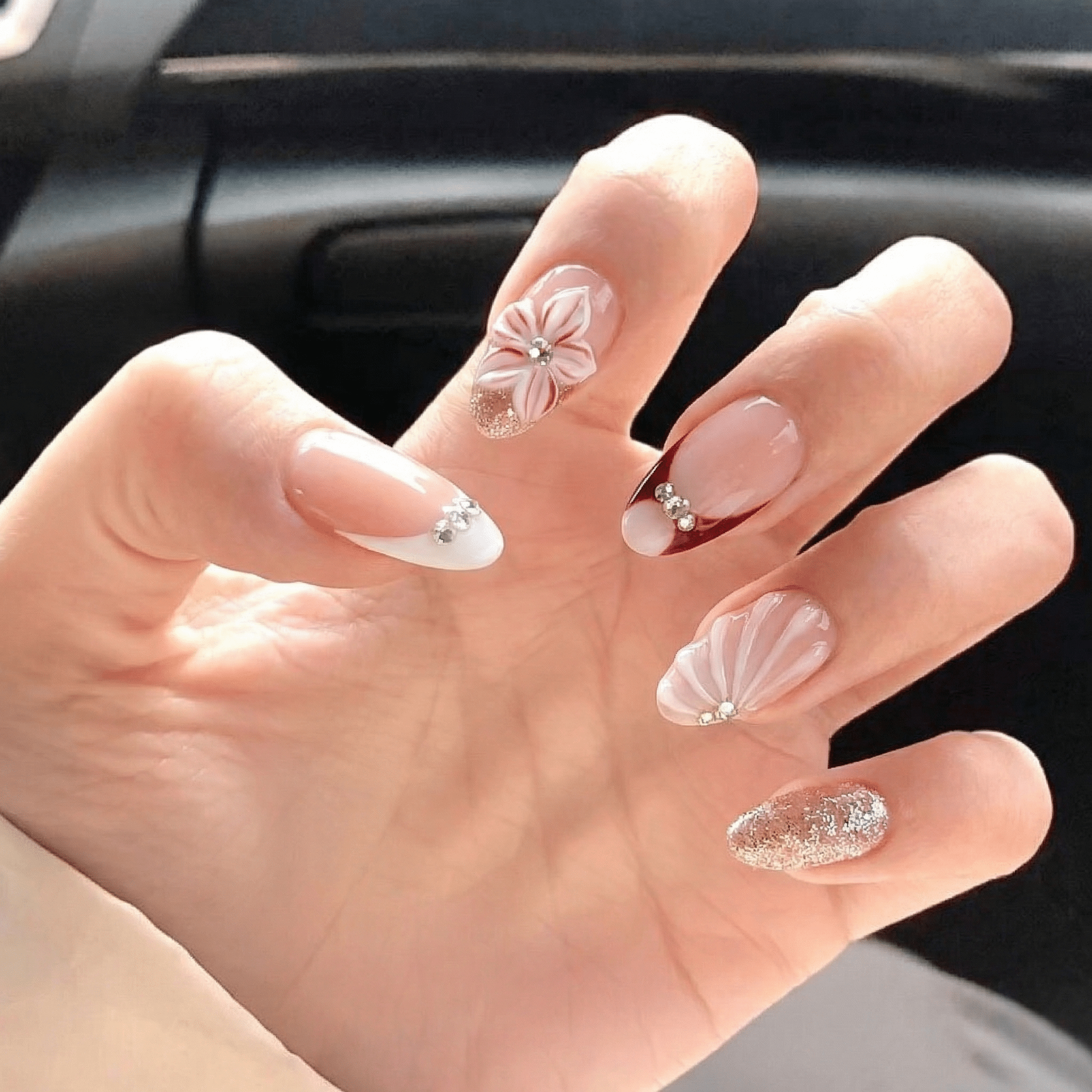 Ruby Floral floral nail design – handmade press-on nails by Handora