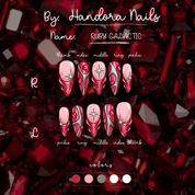 Ruby Galactic press-on nails – design close-up by Handora