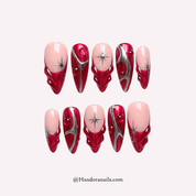 Ruby Galactic red 3d press-on nails by Handora
