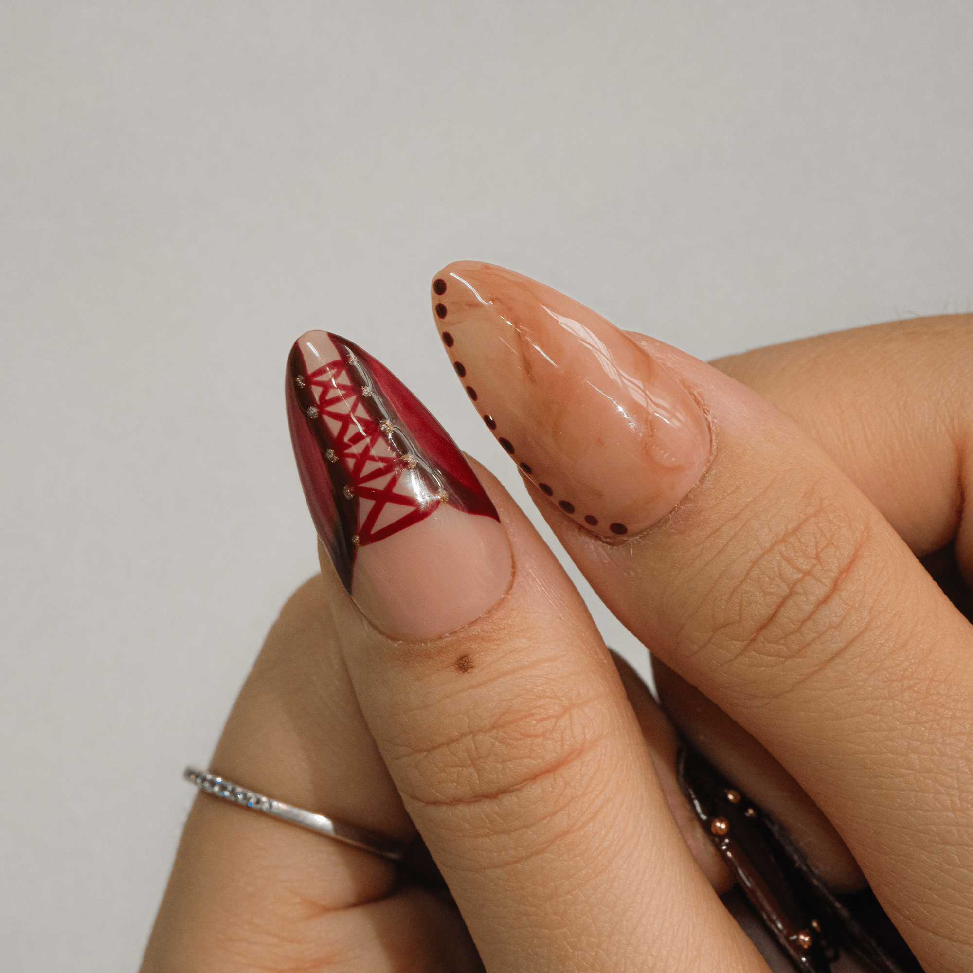 Ruby Lace gothic nail design – handmade press-on nails by Handora