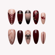 Ruby Lace red gothic press-on nails by Handora