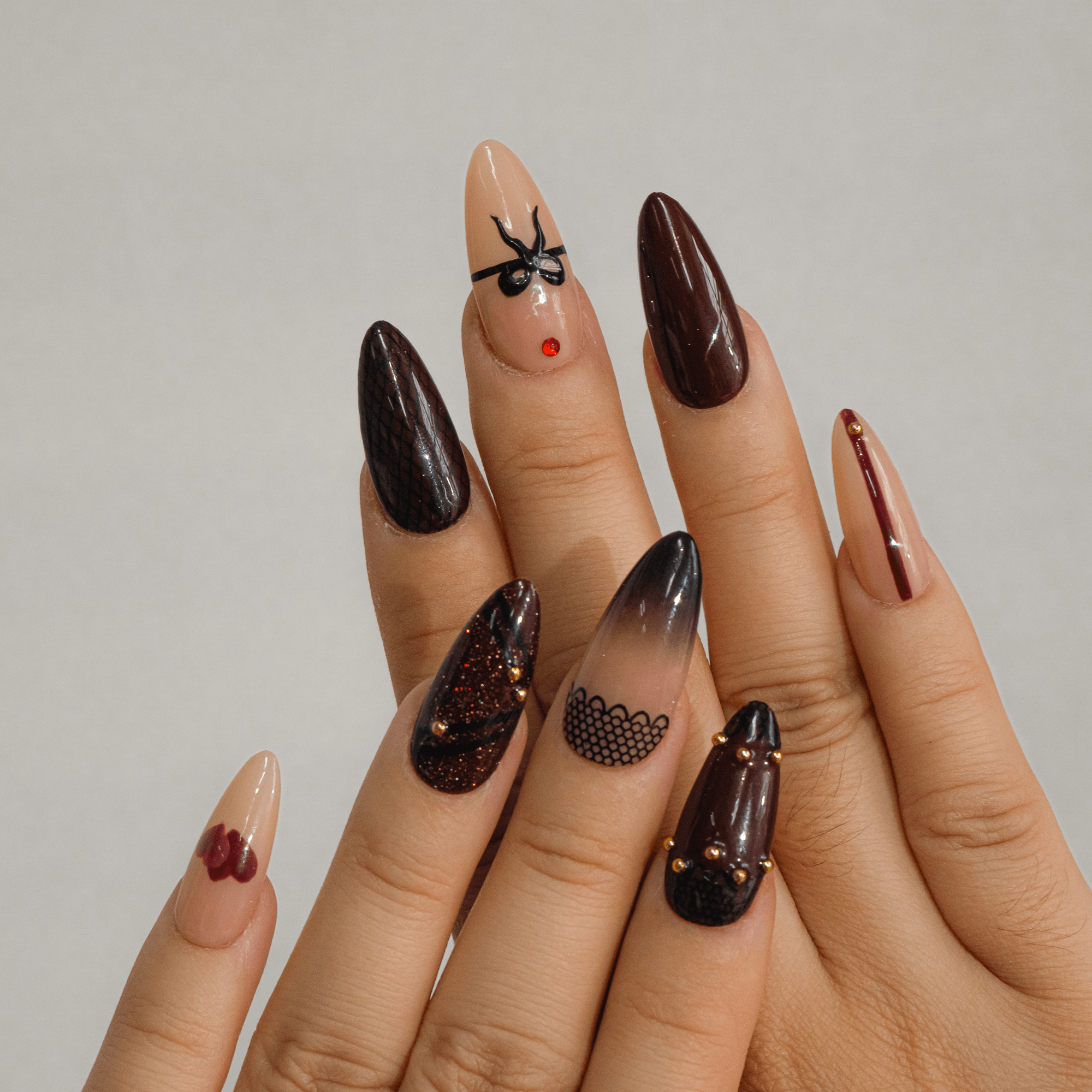 Ruby Lace press-on nails – design close-up by Handora