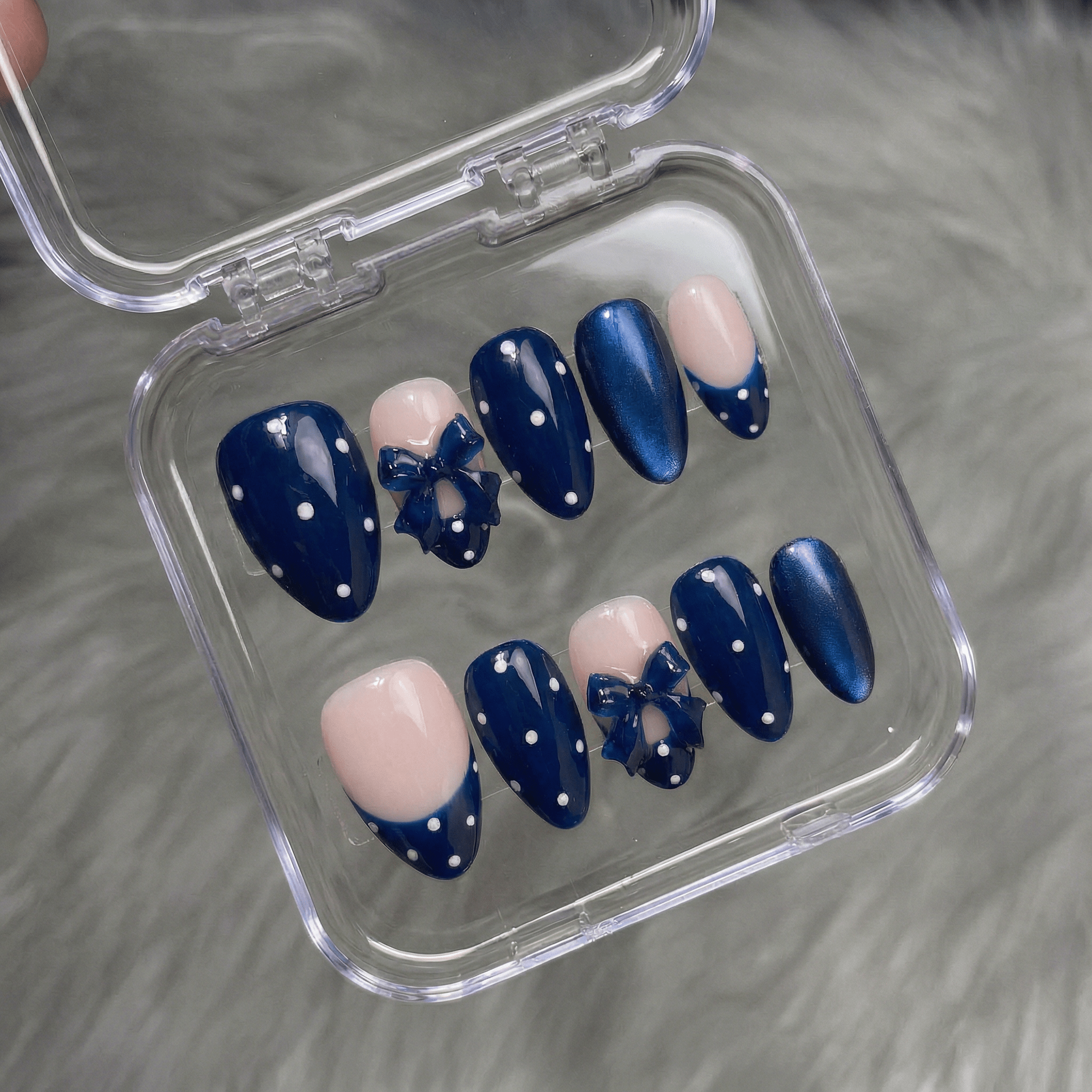Ruby Polka nail design – handmade press-on nails by Handora