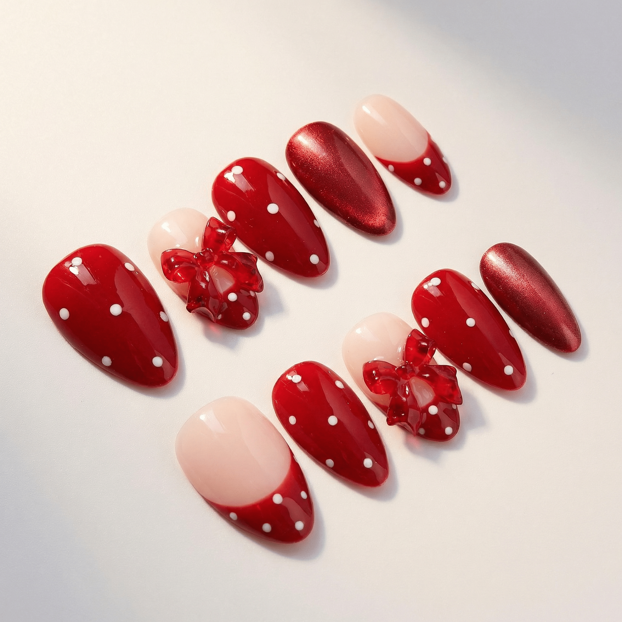 Ruby Polka red press-on nails by Handora