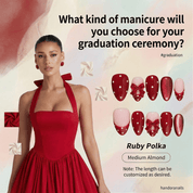 Ruby Polka press-on nails – hand-painted reusable gel set by Handora