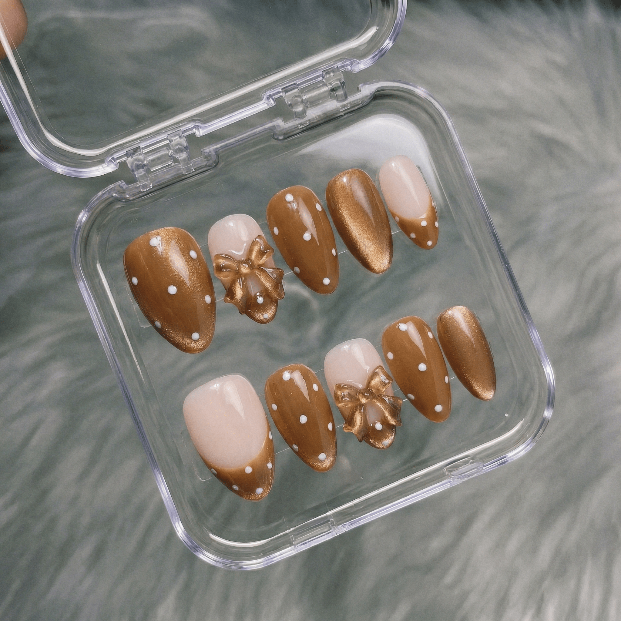 Ruby Polka press-on nails – design close-up by Handora