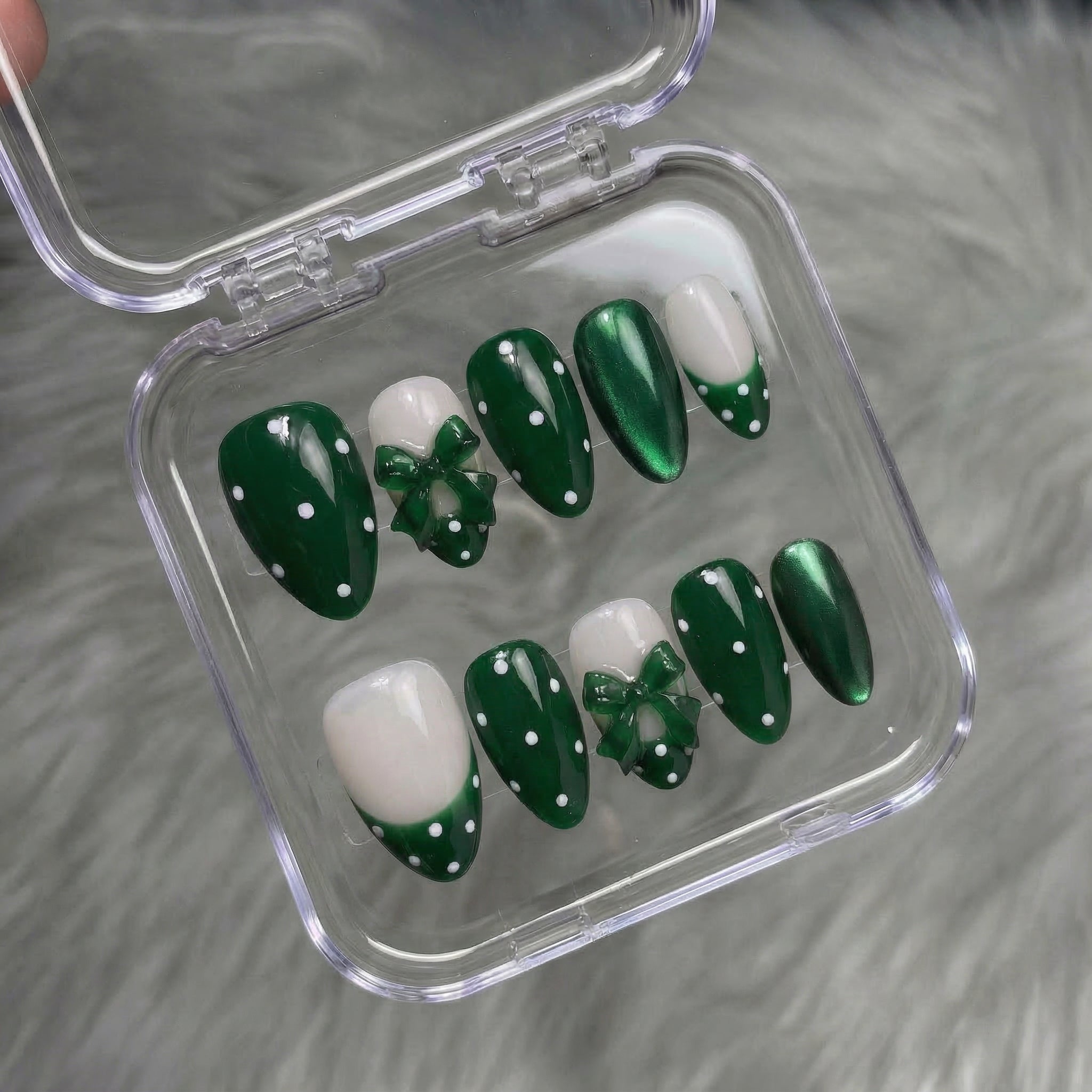 Ruby Polka press-on nails – design close-up by Handora