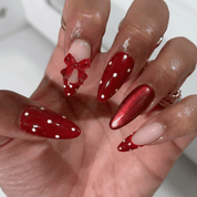 Ruby Polka nail design – handmade press-on nails by Handora