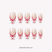 Ruby Romance red almond press-on nails by Handora