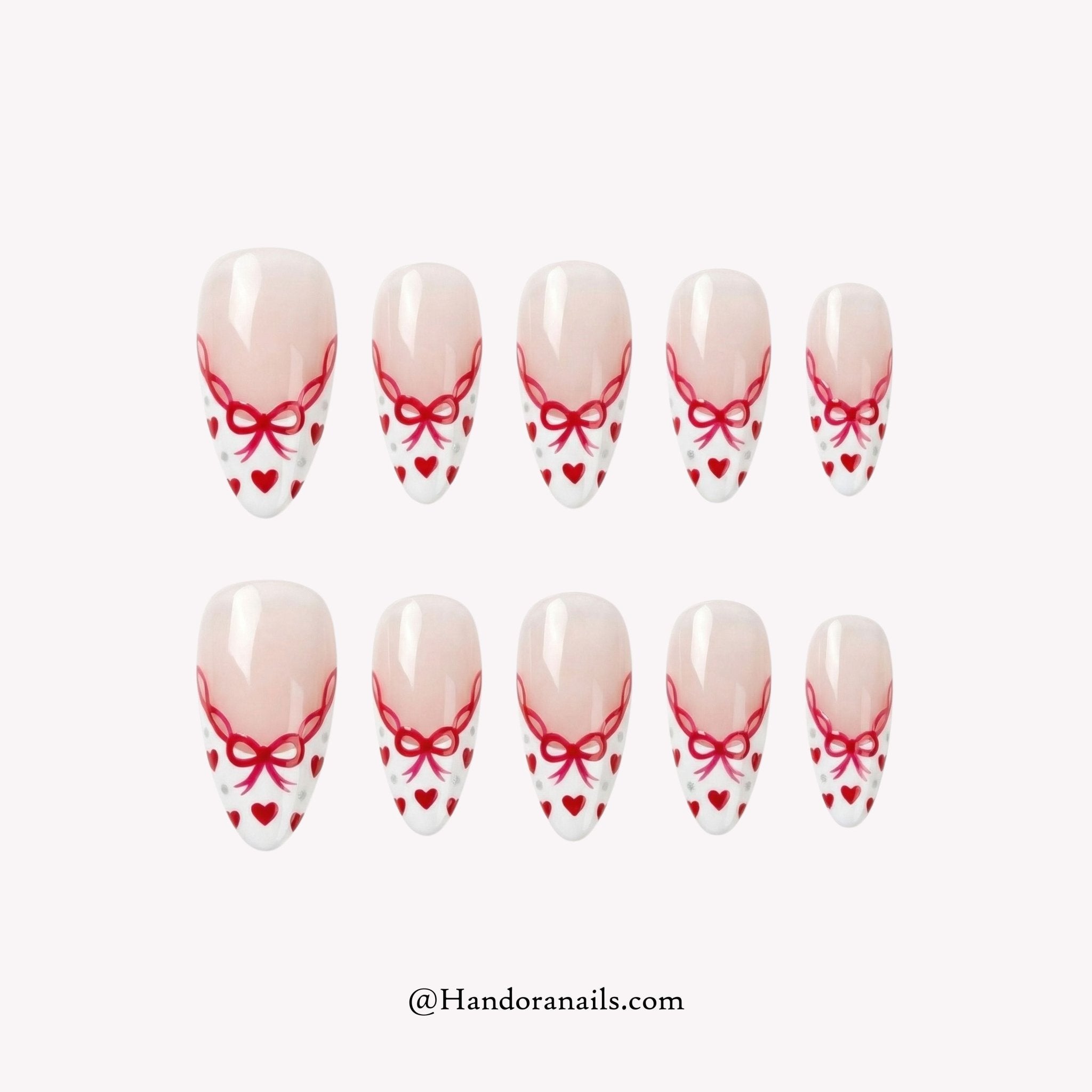 Ruby Romance red almond press-on nails by Handora