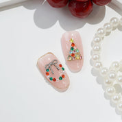 Rudolph’s Kiss cute nail design – handmade press-on nails by Handora