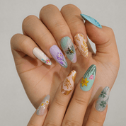Rustic Spring press-on nails – hand-painted reusable gel set by Handora