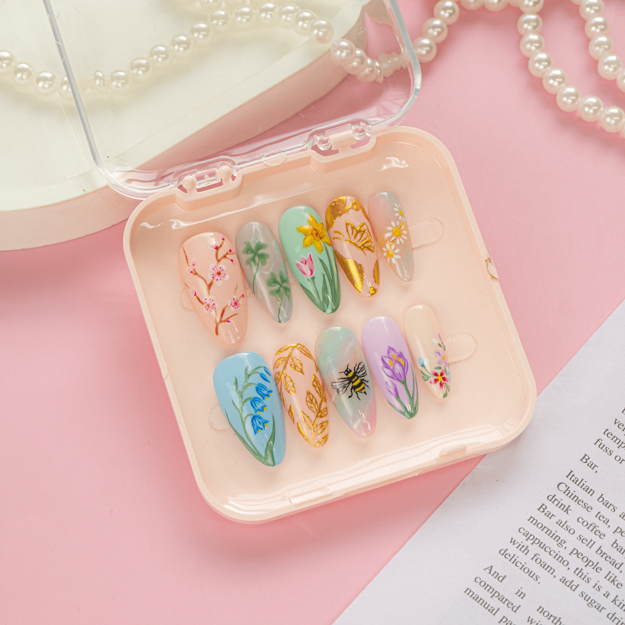 Rustic Spring press-on nails by Handora