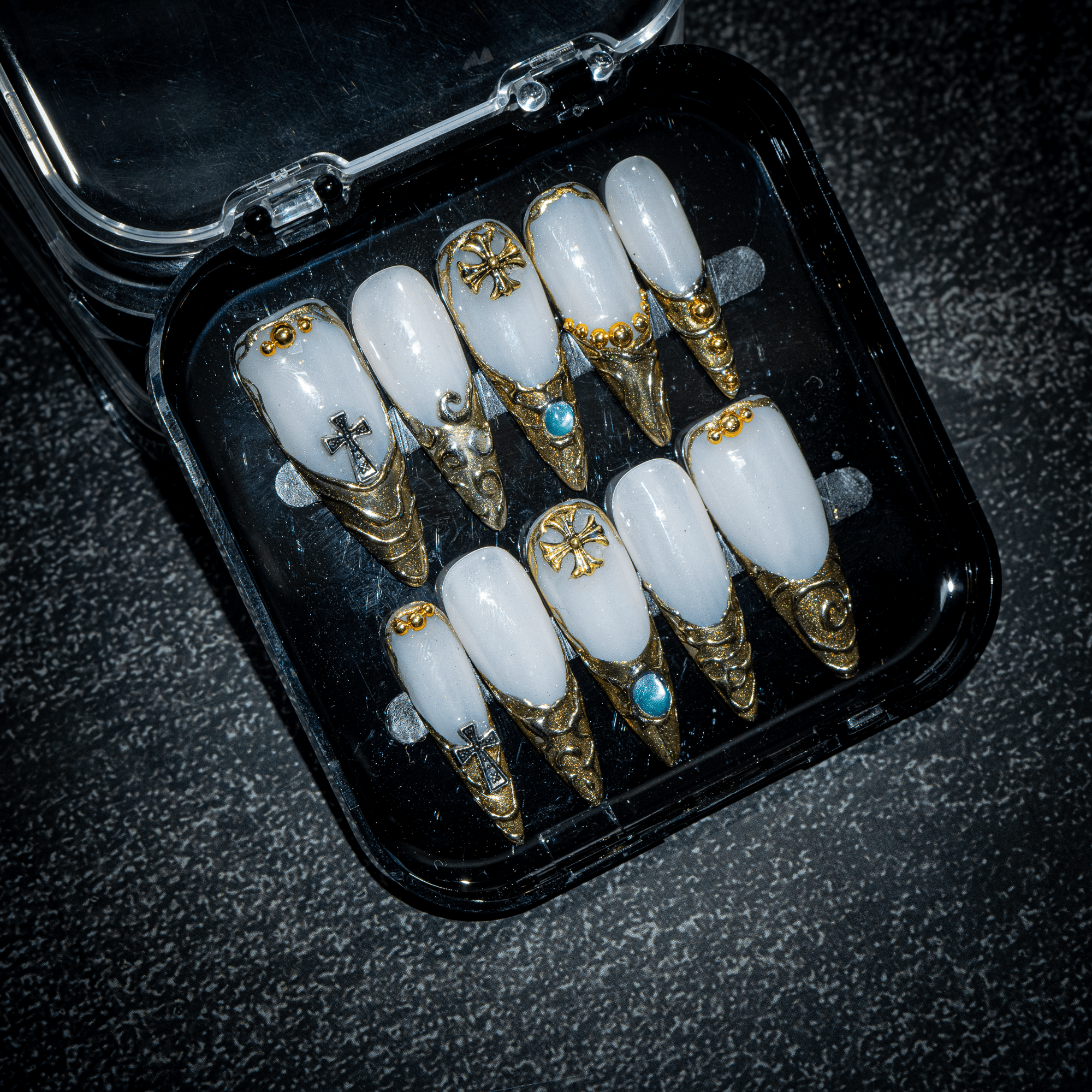 Sacred Relic 3d nail design – handmade press-on nails by Handora