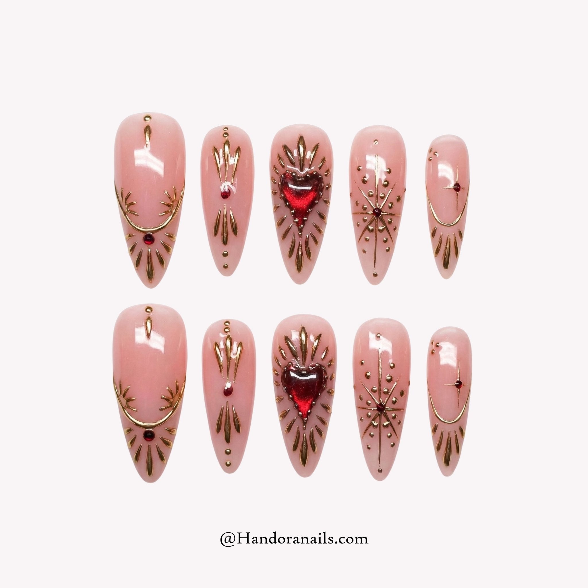 Sacred Ruby red gothic press-on nails by Handora
