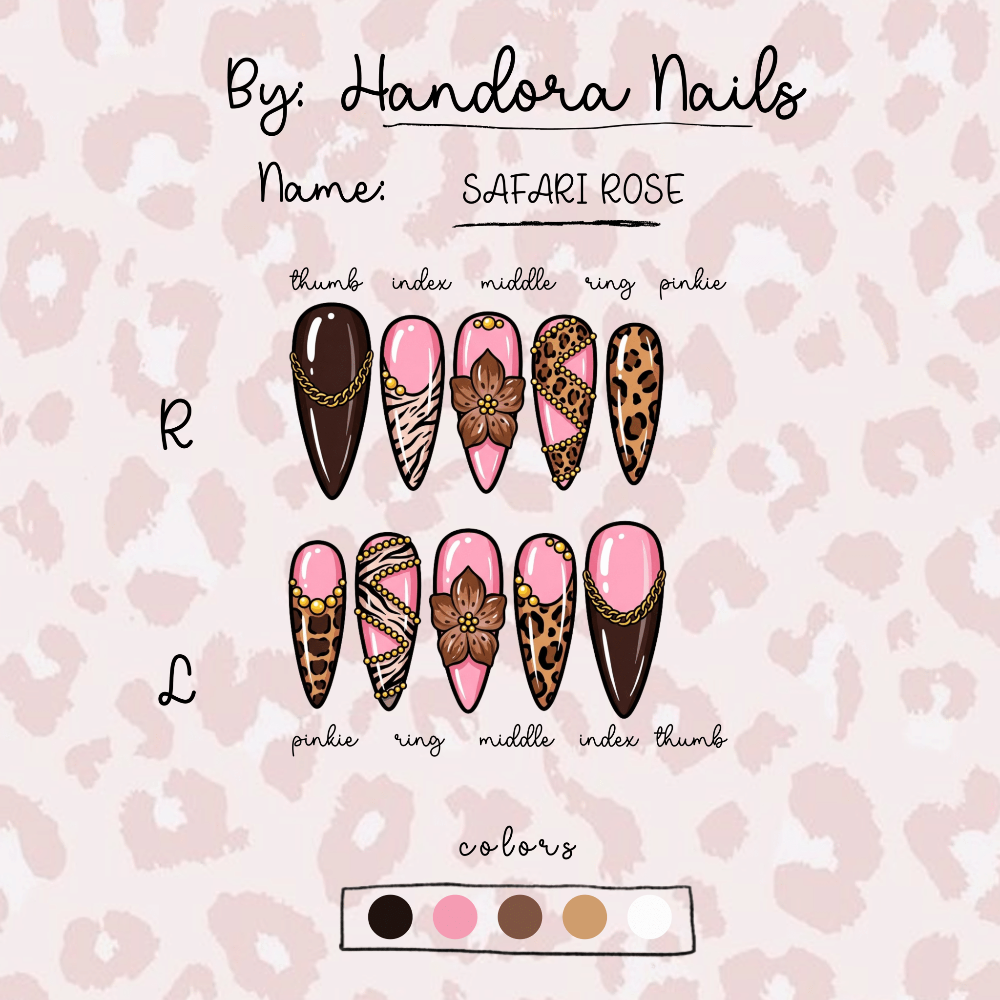 Safari Rose press-on nails – design close-up by Handora