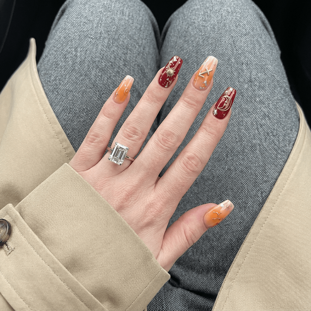 Sagittarius Aura 3d nail design – handmade press-on nails by Handora