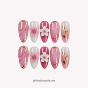 Sakura Marble almond press-on nails by Handora
