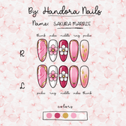 Sakura Marble almond press-on nails – design close-up by Handora