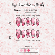 Sakura Pearl almond press-on nails – design close-up by Handora