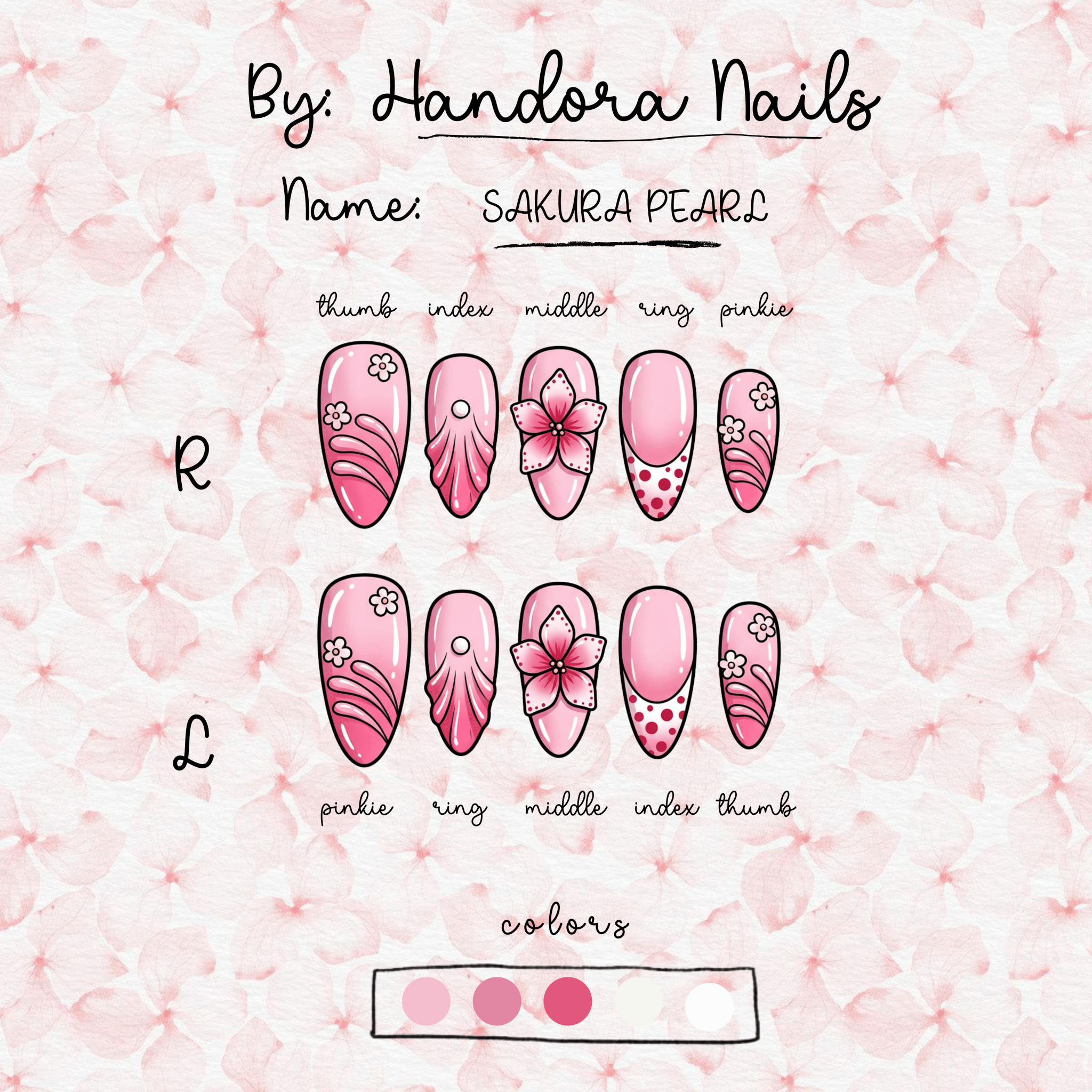 Sakura Pearl almond press-on nails – design close-up by Handora