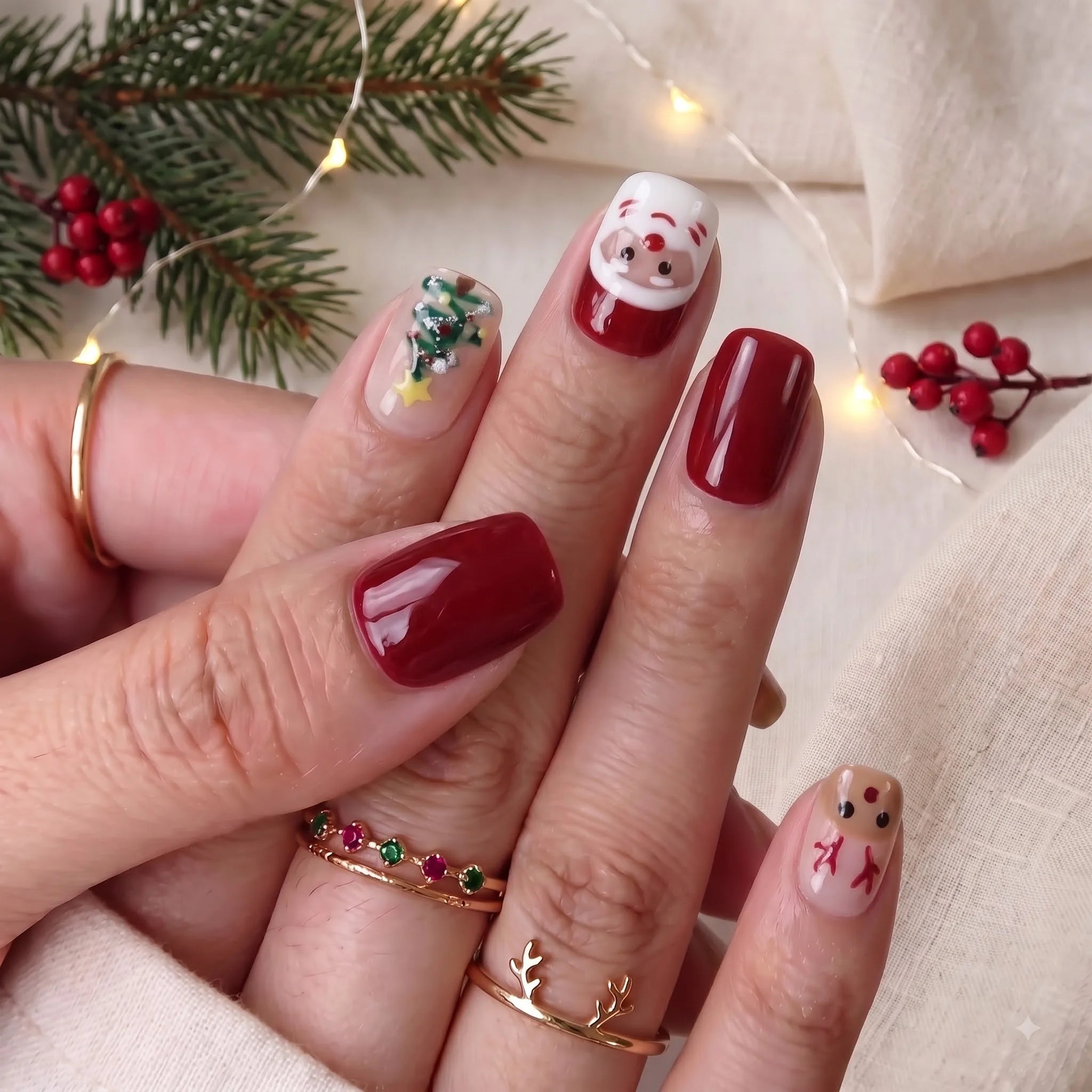 Santa Party Christmas press-on nails - design view 5 by Handora Nails