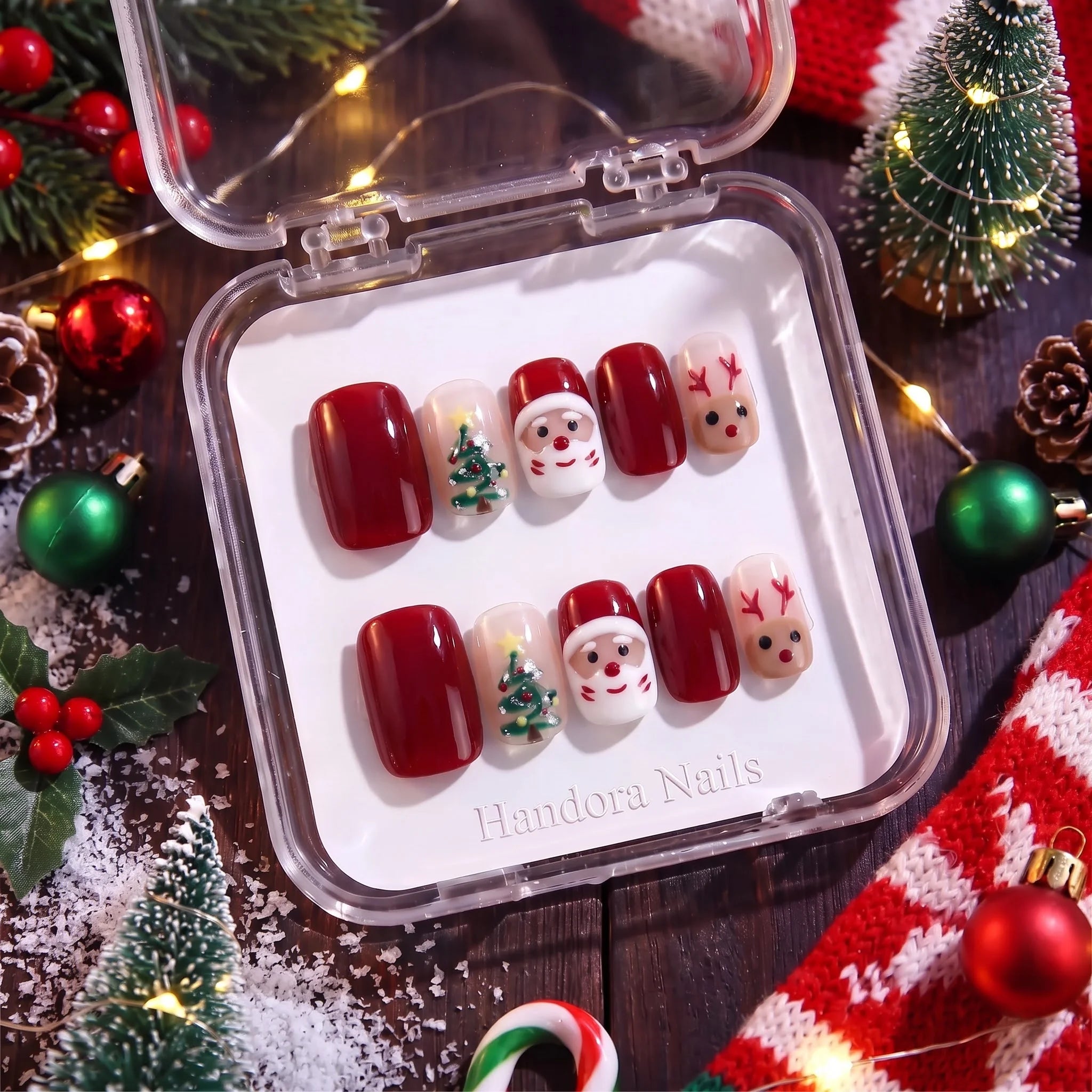 Santa Party Christmas press-on nails - design view 9 by Handora Nails