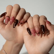 Scarlet Orchid autumn nail design – handmade press-on nails by Handora