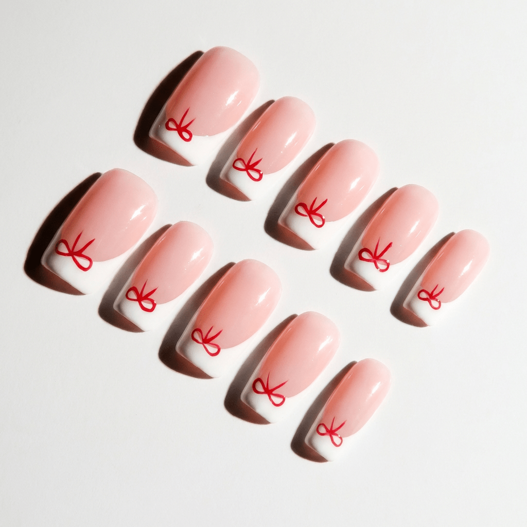Scarlet Ribbon press-on nails – hand-painted reusable gel set by Handora