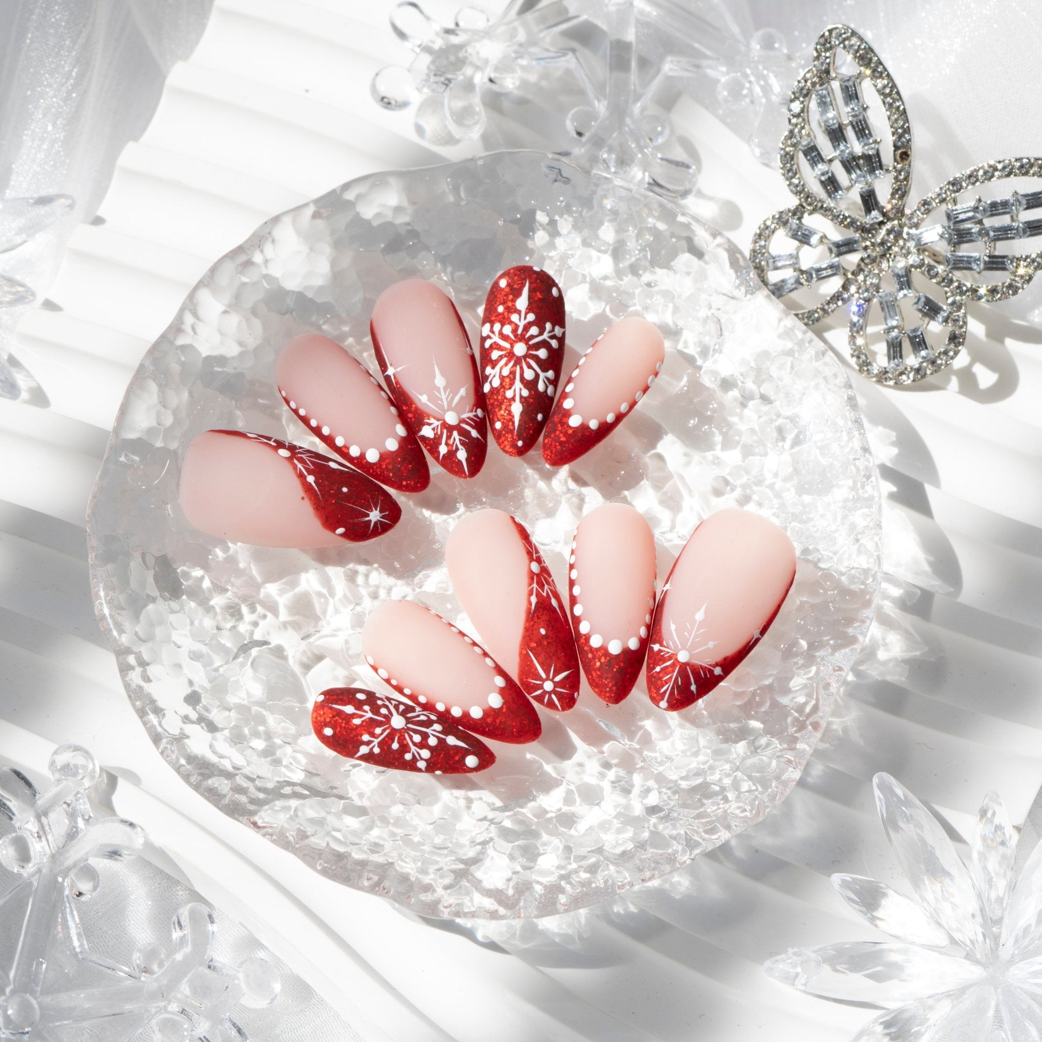 Scarlet Snow red press-on nails by Handora