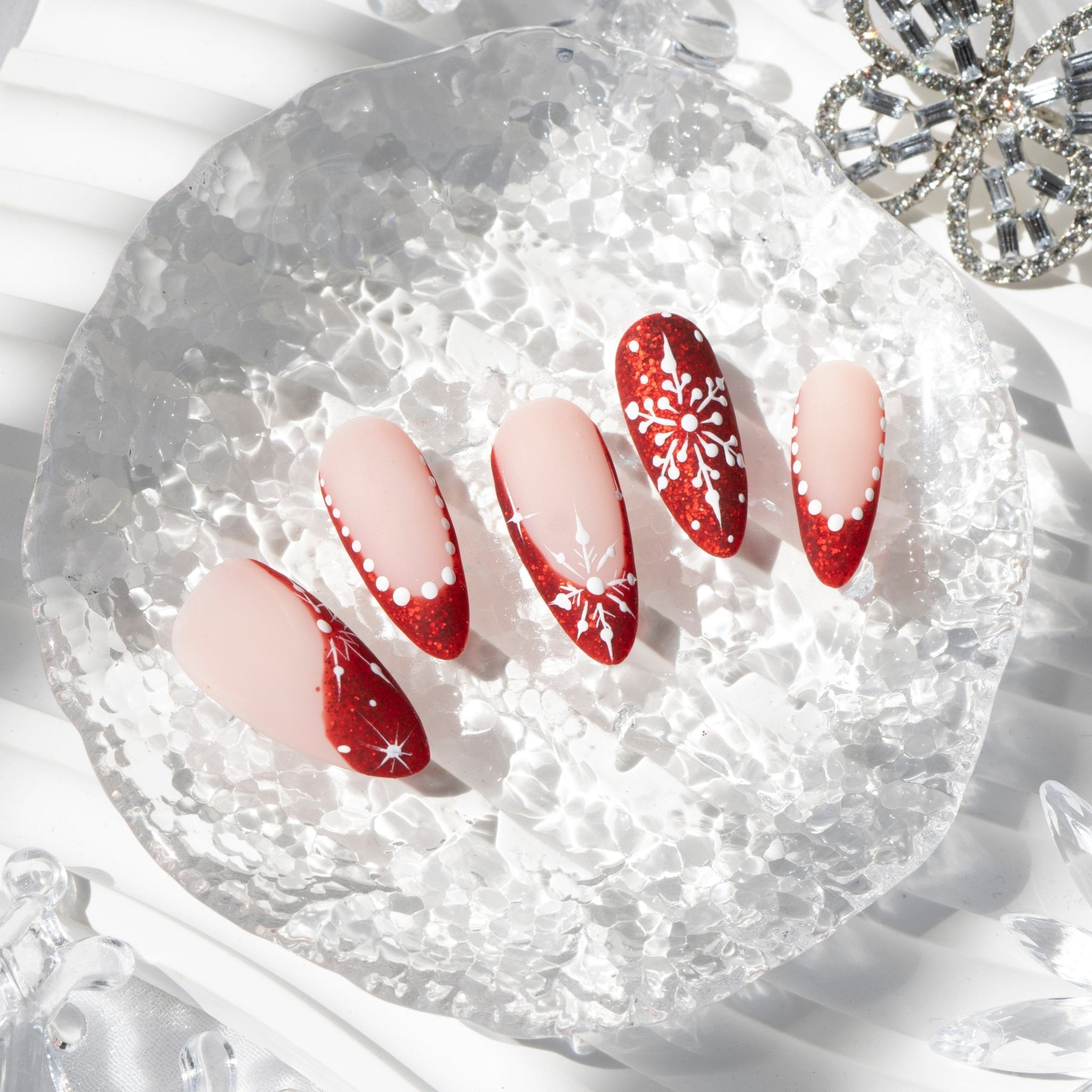 Scarlet Snow red press-on nails by Handora