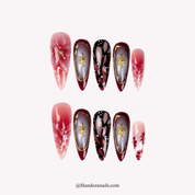 Scarlet Star red stiletto floral press-on nails by Handora