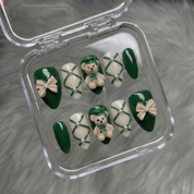 Scholar Bear press-on nails – hand-painted reusable gel set by Handora