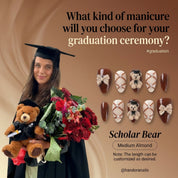 Scholar Bear press-on nails – hand-painted reusable gel set by Handora