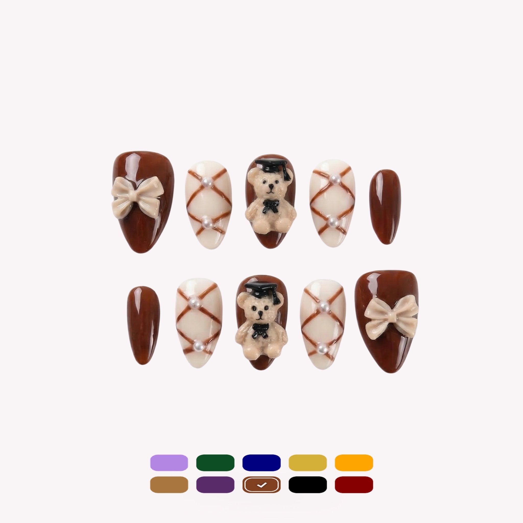 Scholar Bear cute press-on nails by Handora