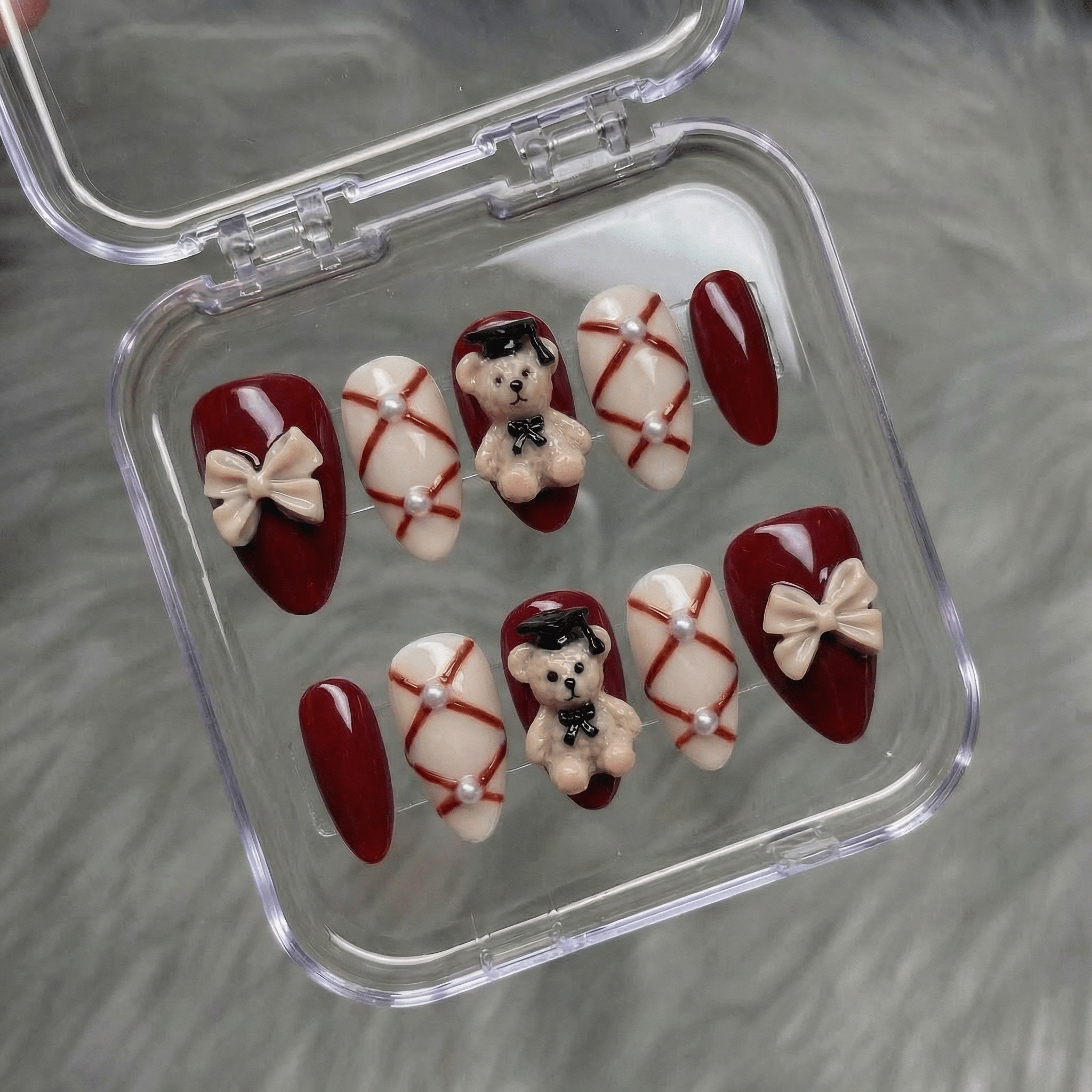 Scholar Bear press-on nails by Handora